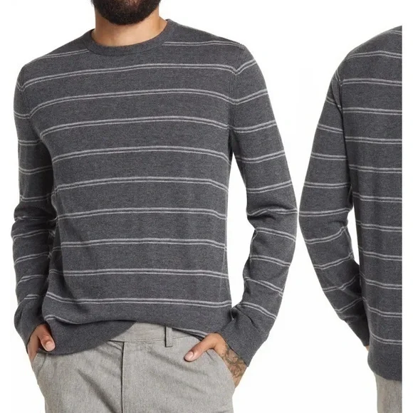 THEORY Riland Striped Wool Blend Pullover Sweater in Charcoal/Grey Size M - Picture 1 of 10